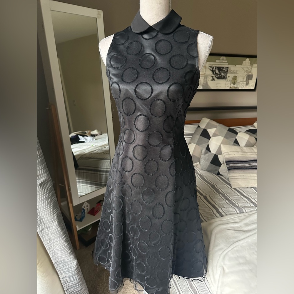 Chic Emporio Armani Black Textured Midi Dress, flattering style, small
